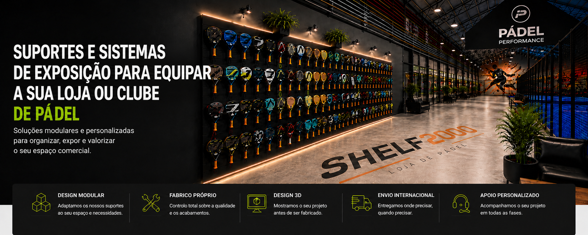 HoSoluções de suportes e sistemas de exposição para lojas e clubes de pádel Shelf2000me